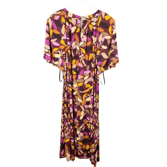 NEW Maggy London Women's Bell Sleeve Shirred Tent Dress Maroon Gold US Size 14 - Picture 5 of 12